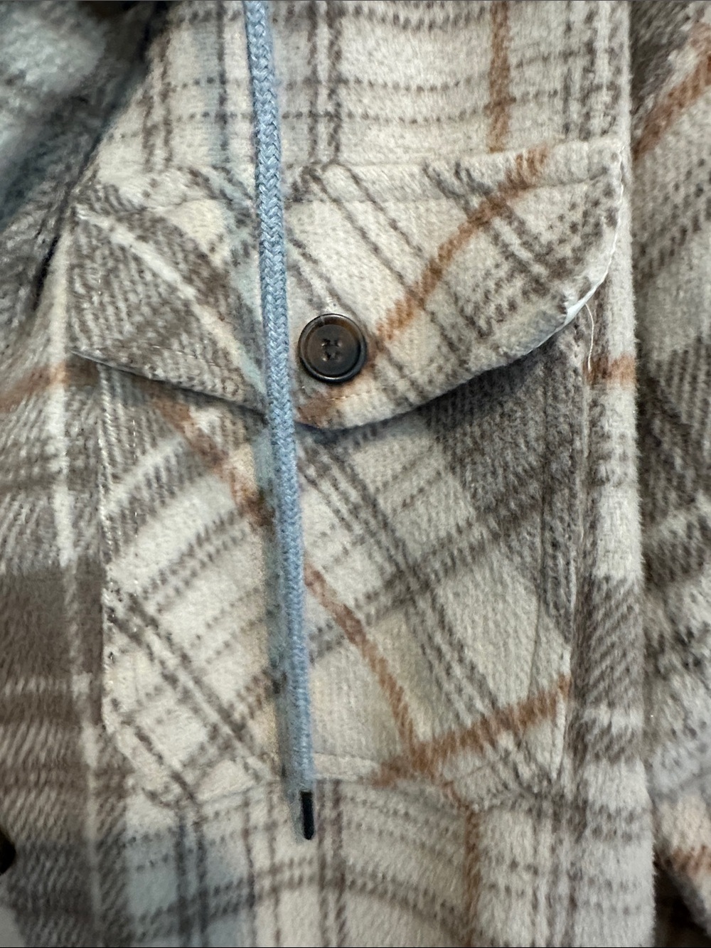 Ashley By 26 International Plaid Hooded Shacket in Beige, Gray and Brown - Picture 5 of 5